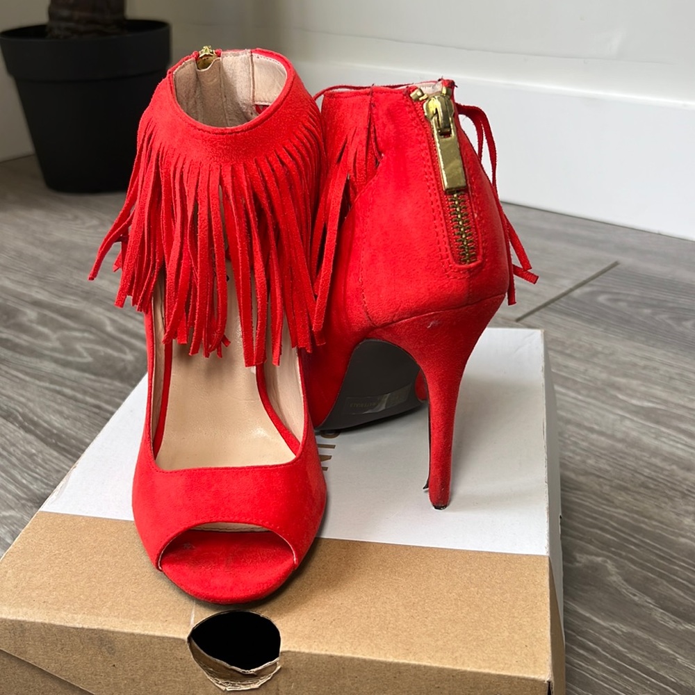 Red Fringe Heels